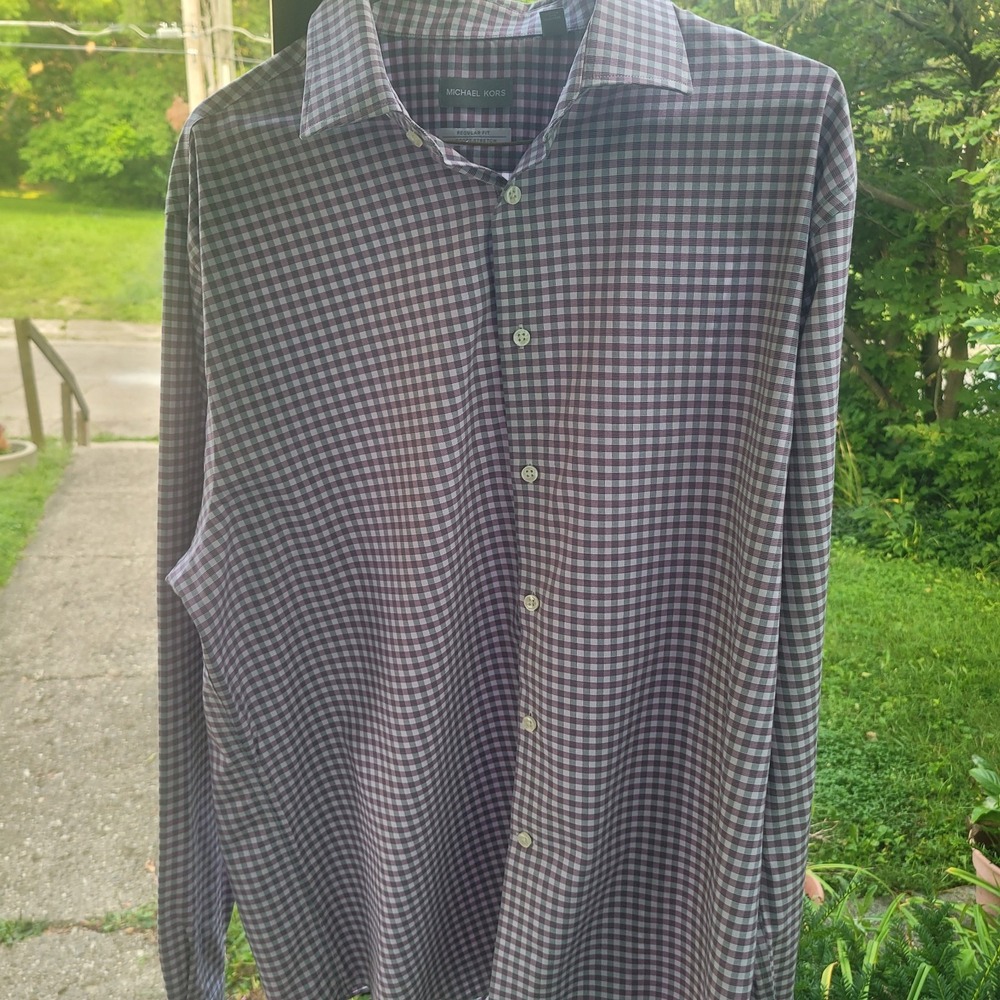 Michael Kors Men's Long Sleeve Button-Up Check Plaid Size XL